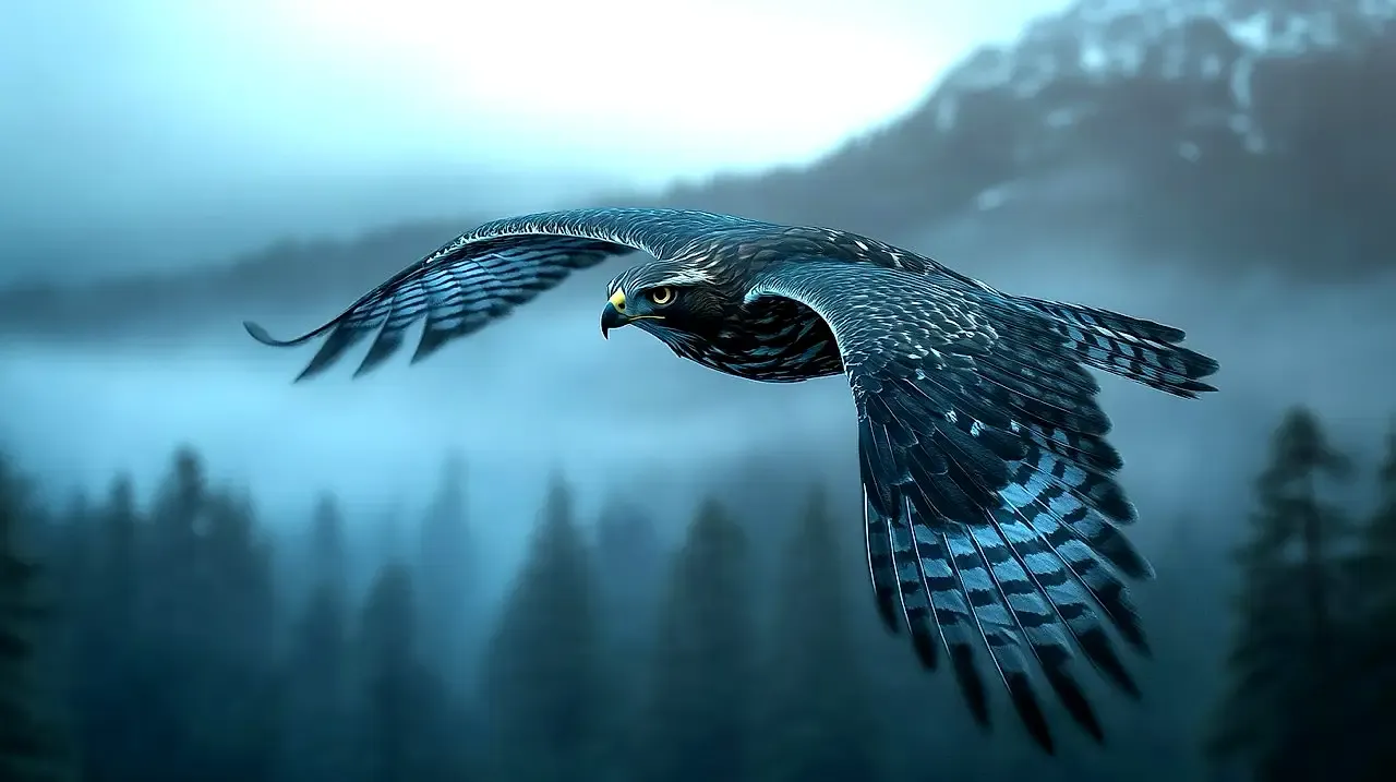 Habicht (Northern Goshawk) mit wachsamem Blick – Symbol für souveräne, kontrollierte KI.
